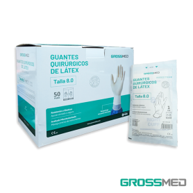 Guantes Quirúrgicos Estériles de Látex, Sin Polvo, Sobre Largo (Talla 8.5) - Caja x 50 Pares - GROSSMED