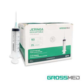 Jeringa de 60 cc Luer Lock Con Aguja (E) - Caja x 25 Unidades - GROSSMED