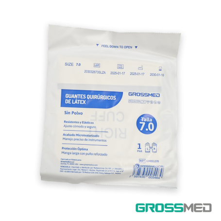 TuMaterialMédico.com | Guantes Quirúrgicos Estériles de Látex (Talla 7.0) GROSSMED