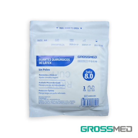 TuMaterialMédico.com | Guantes Quirúrgicos Estériles de Látex (Talla 8.0) GROSSMED
