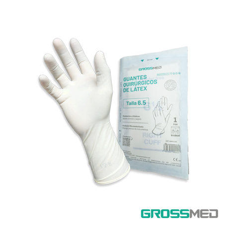 TuMaterialMédico.com | Guantes Quirúrgicos Estériles de Látex, Sin Polvo, Sobre Largo (Talla 6.5) GROSSMED