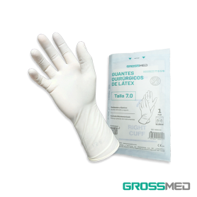 TuMaterialMédico.com | Guantes Quirúrgicos Estériles de Látex, Sin Polvo, Sobre Largo (Talla 7.0) GROSSMED