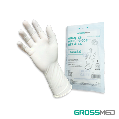 TuMaterialMédico.com | Guantes Quirúrgicos Estériles de Látex, Sin Polvo, Sobre Largo (Talla 8.5) GROSSMED