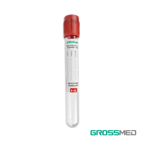 TuMaterialMédico.com | Tubos de Recolección de Sangre de Vidrio Tapa Roja (Sin Activador) GROSSMED