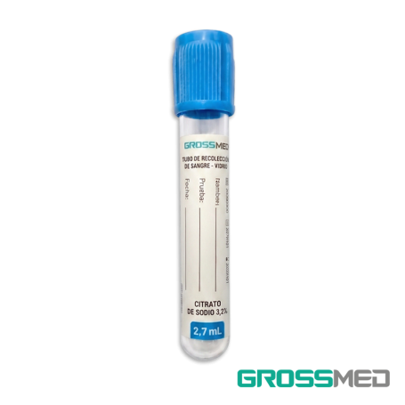 TuMaterialMédico.com | Tubos de Recolección de Sangre de Vidrio Tapa Azul GROSSMED