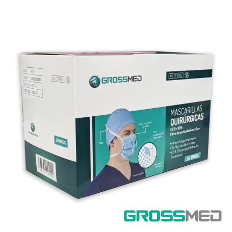 Mascarillas Quirúrgicas Descartables 4 Tiras (Azul) - Caja x 50 Unidades - GROSSMED