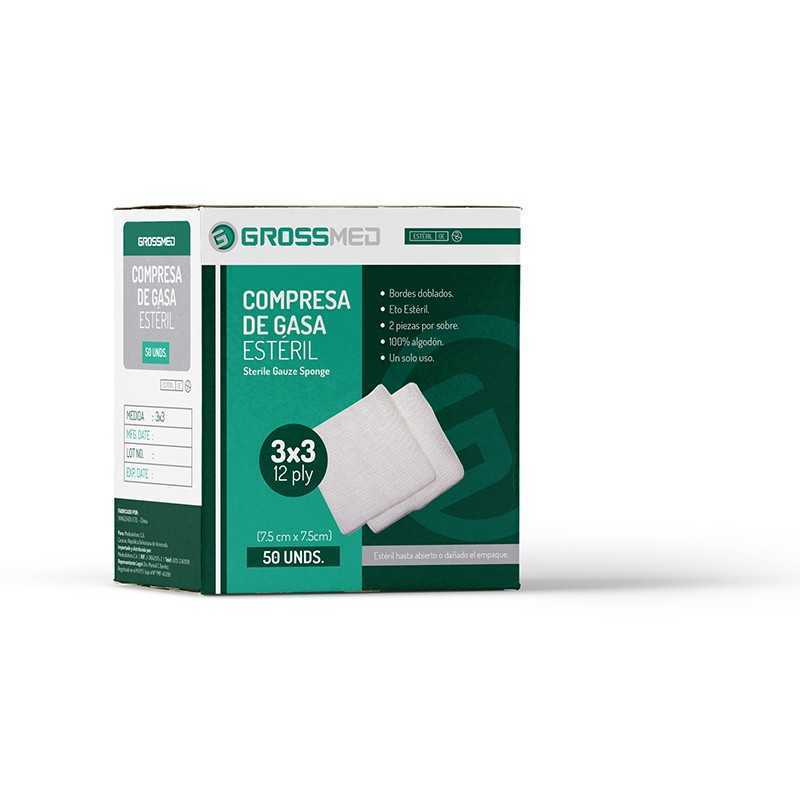 Gasa Estéril 3"x 3" - Caja x 25 Sobres x 2 Unds - GROSSMED